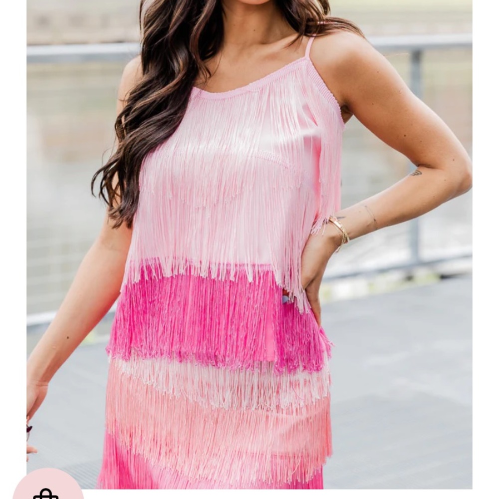 Women’s Pink Tiered Fringe Dress - Chic Party Dress